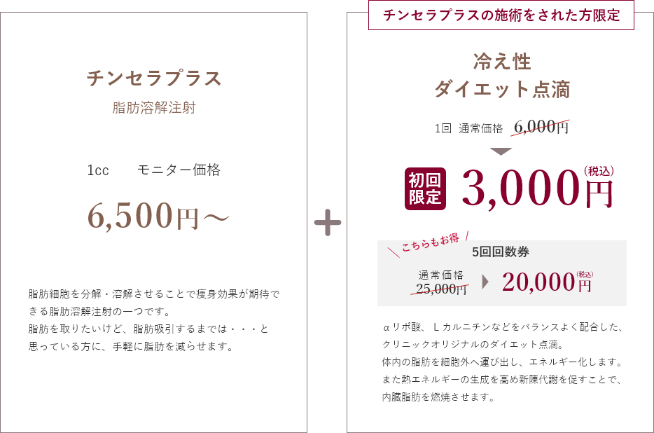 チンセラプラス1cc モニター価格にセットで冷え性 ダイエット点滴がお得に